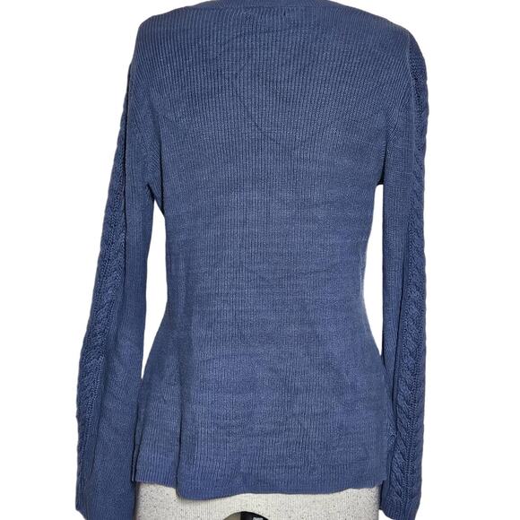 Blue V Neck Bell Sleeve Sweater Size Medium - Picture 2 of 4